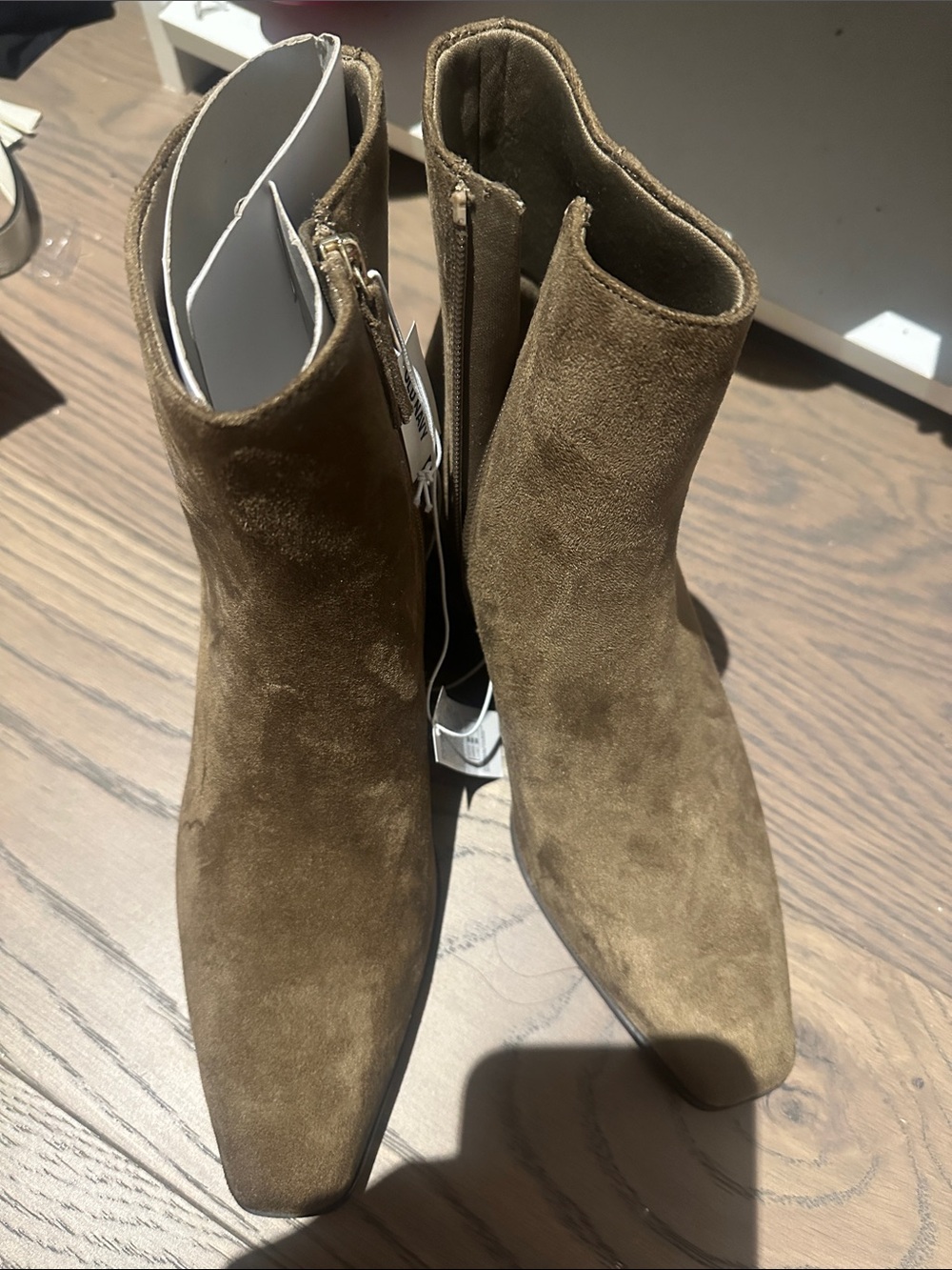 Old Navy Olive Green Suede Square-Toe Ankle Boots